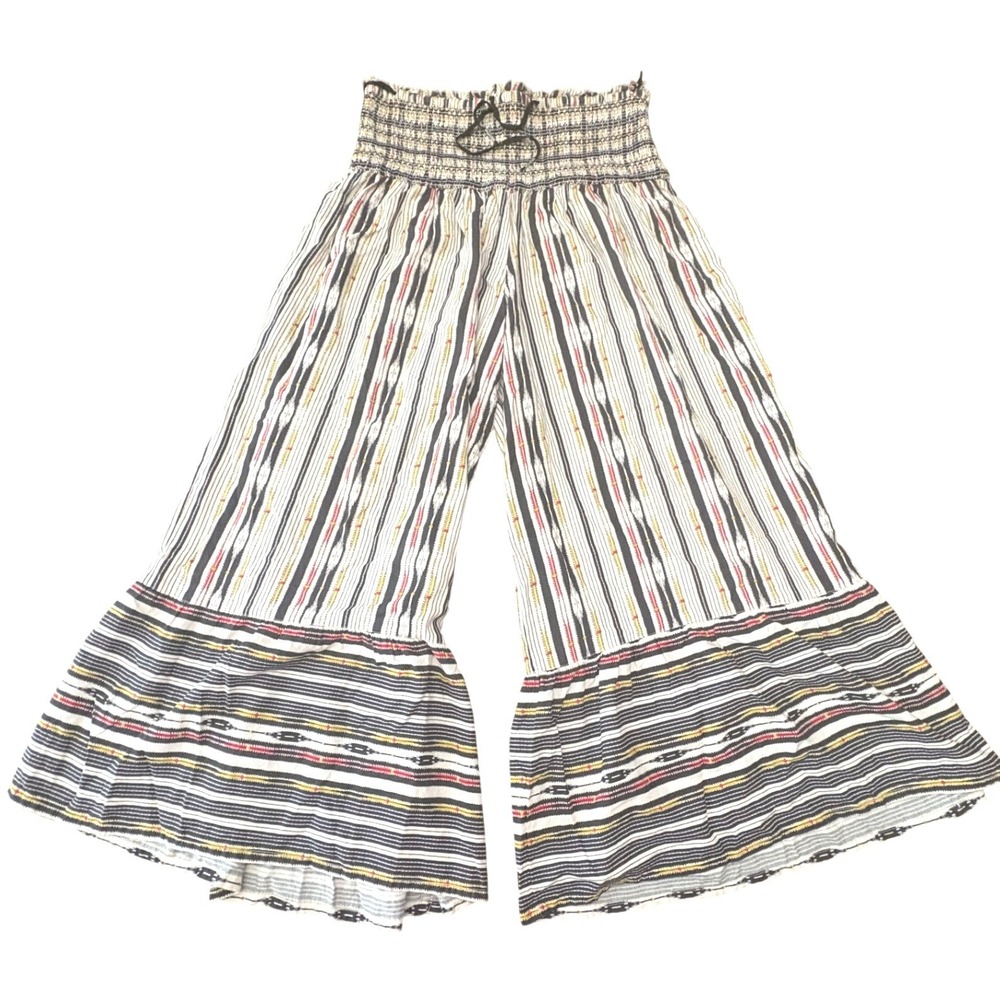 Maeve Anthropologie Boho Smocked Wide Leg Palazzo Pants XS Ikat Striped